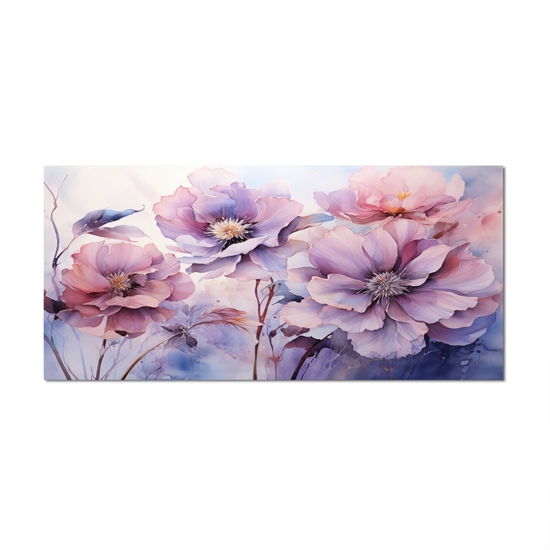 «Purple Tranquil Petals I» sur toile, Toile tendue, H 28 po x l 60 po x P 1,5 po