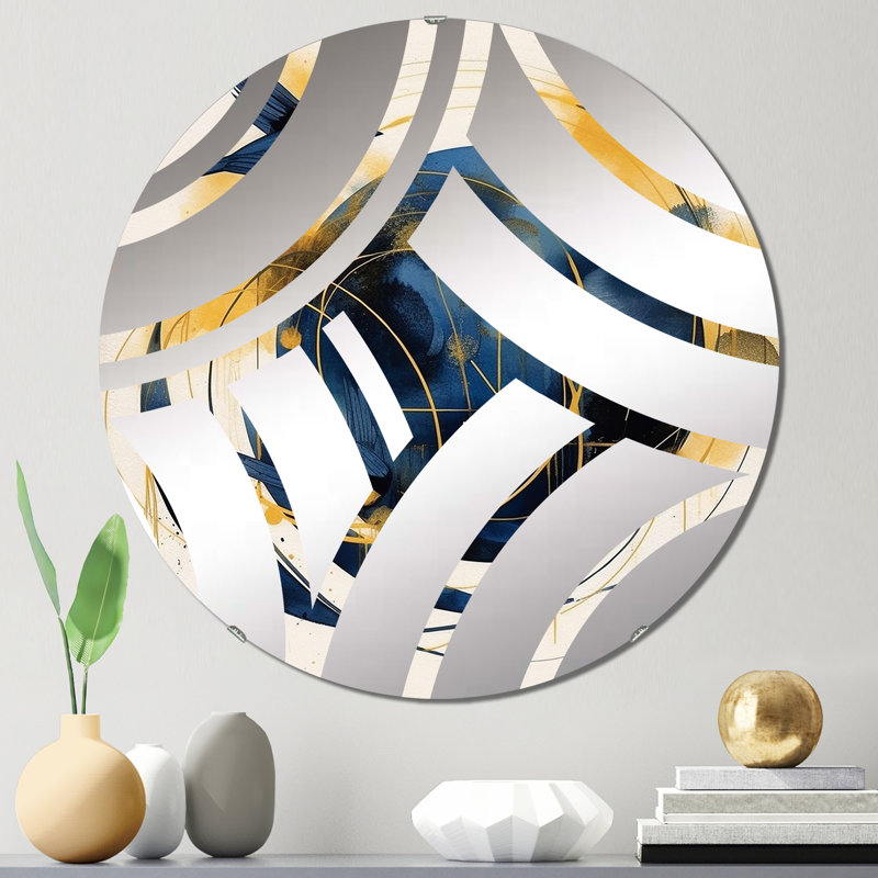 Miroir décoratif bleu foncé et doré, 23,6 po x 23,6 po