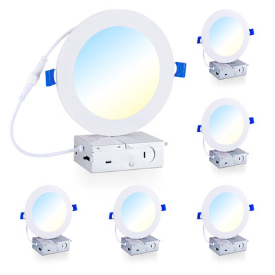 Paquet de 6 plafonniers encastrés ultra-minces à DEL de 6,7 po avec boîte de jonction et éclairage à intensité variable 12 W 1200 lm