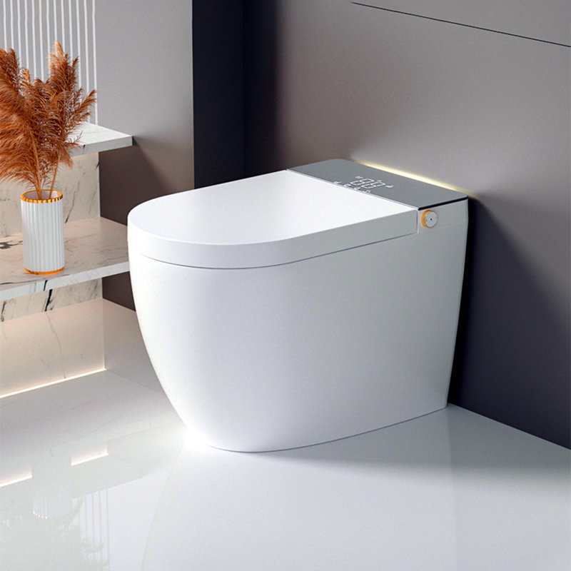 Toilette intégrée moderne avec siège chauffant, chasse automatique, chasse d'eau à distance, capteur de pied, blanc