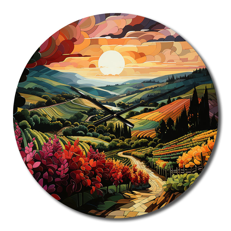Horloge murale Vineyard Sunset Rows Of Ruby Landscape I, Moyenne