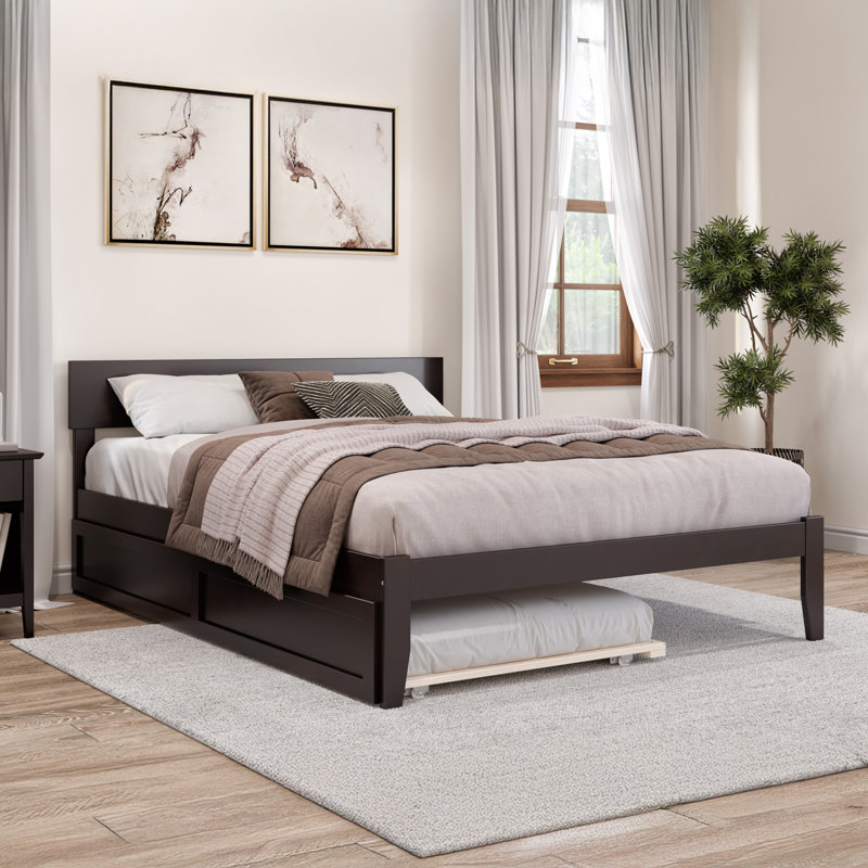 Lit plateforme avec lit gigogne en bois massif Farrah de Three Posts ™, Simple, Brun foncé espresso
