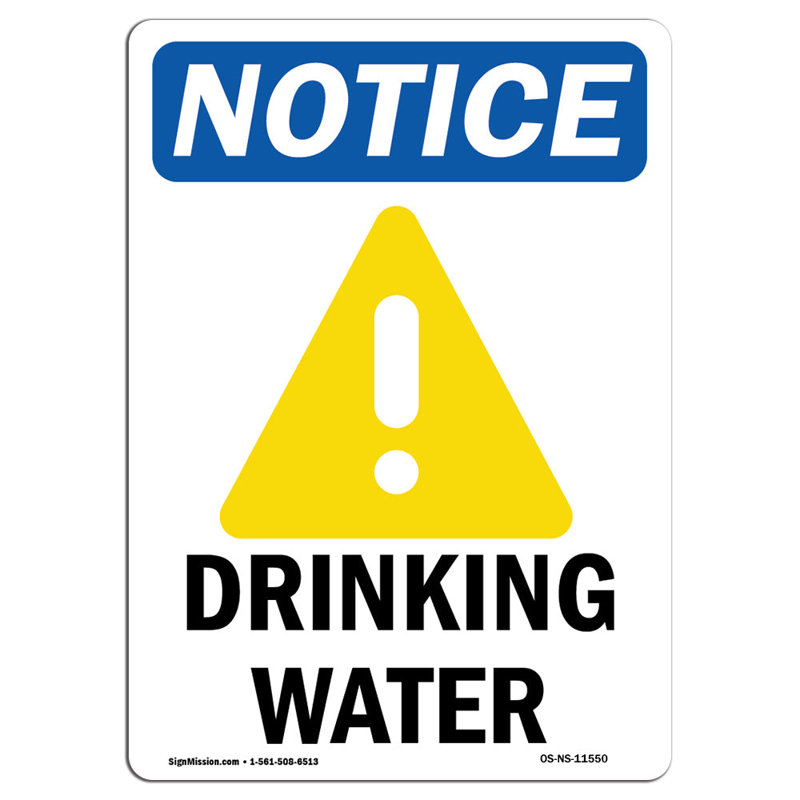 Signe de l'eau potable avec symbole, H 24 po x l 18 po x P 0,1 po