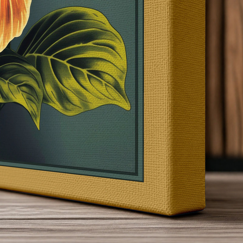 Golden Hibiscus Botanical - Wrapped Canvas, 24x16 - 61.0 x 40.6 cm, Ochre Border