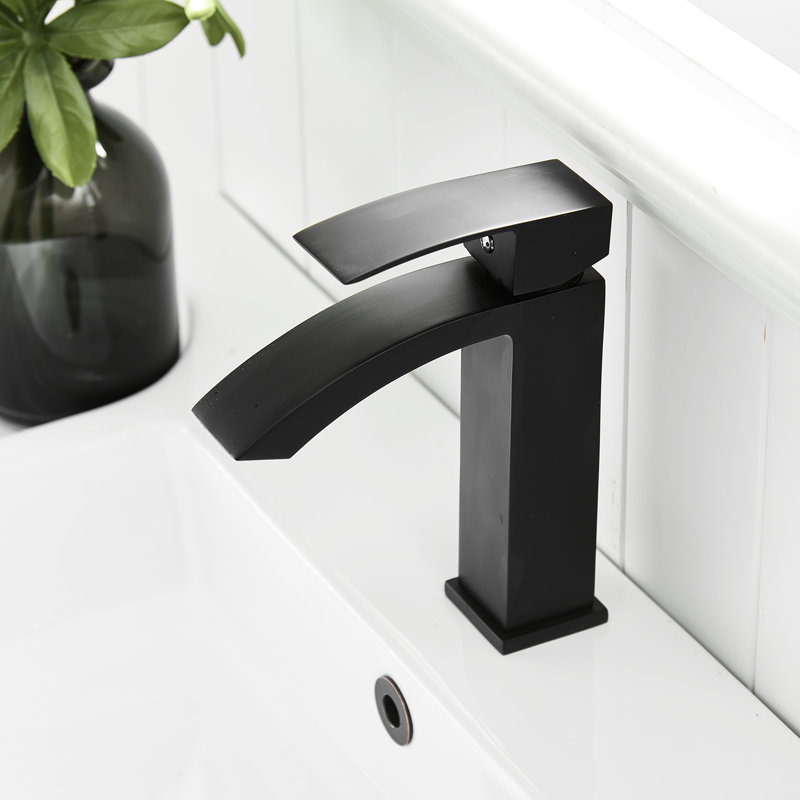 Modern Black Basin Tap, Deck-Mounted Single Hole Bathroom Faucet With Matte Finish And Geometric Shape Faucet, Vanity Tap Cartridge Valve