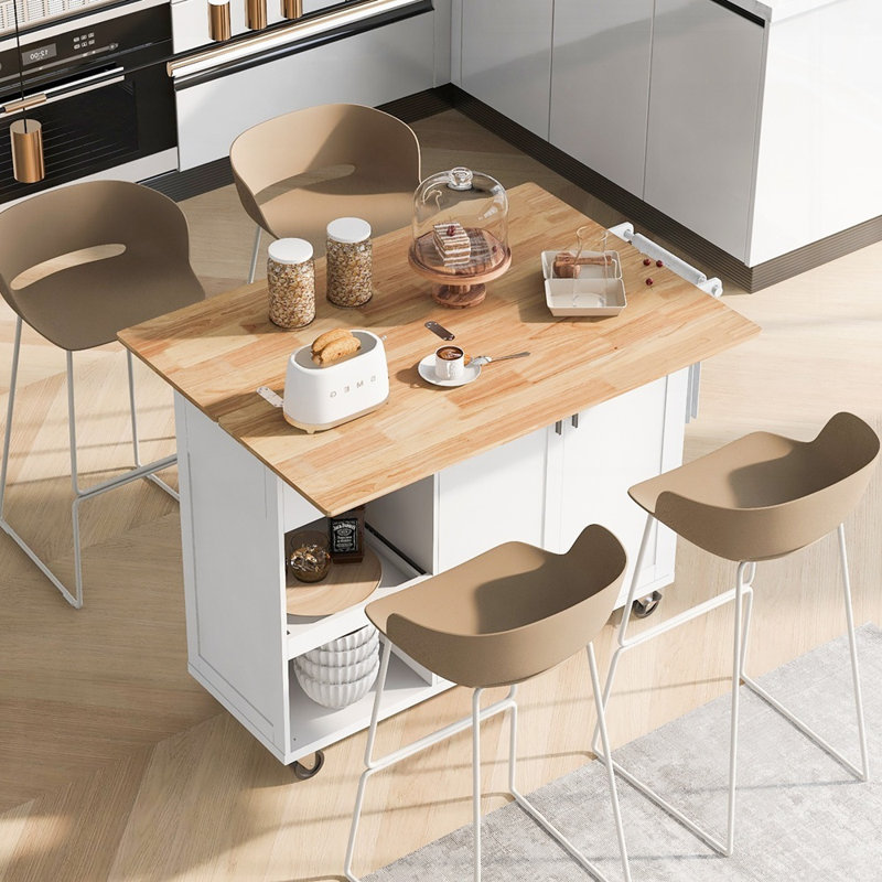 Îlot de cuisine polyvalent avec comptoir pliable, grand rangement et mobilité pour une expérience de cuisson et d'organisation améliorée