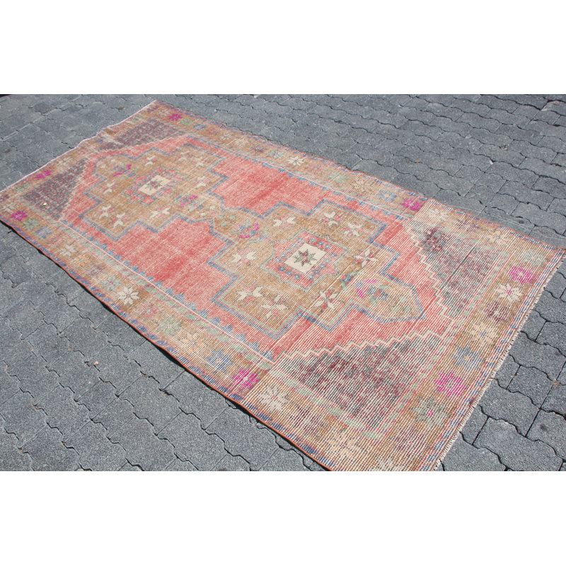 Tapis rétro en laine - motif unique de style Oushak antique d'Anatolie parfait pour les salons et la décoration intérieure