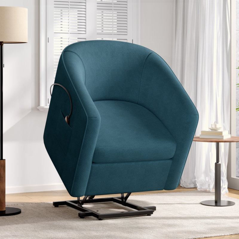 Power Lift Recliner Barrel Shape Recliner Chair Lift Assist Reclining Chair Electric Lift Chair with Footrest and Side Pocket for Seniors