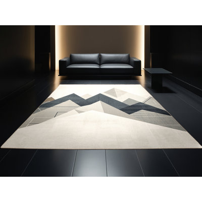 Tapis géométrique beige lavable à la machine Peksenak