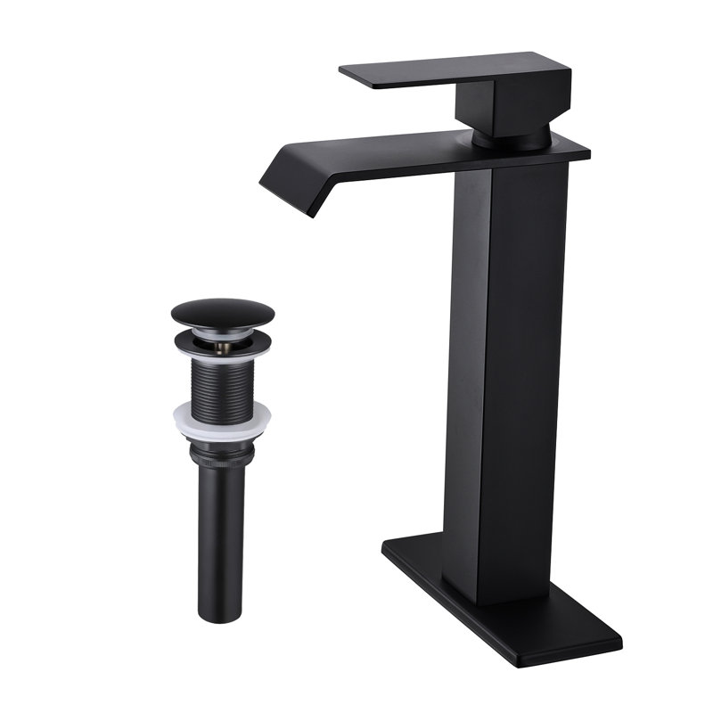 Robinet de lavabo vasque de salle de bain à poignée simple avec bonde escamotable, Noir mat