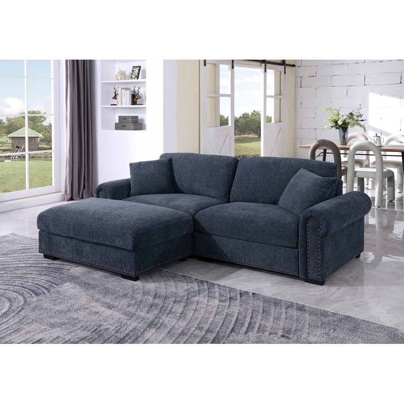 91" Modular Loveseat Sofa Couch with Movable Ottoman, Dark Blue