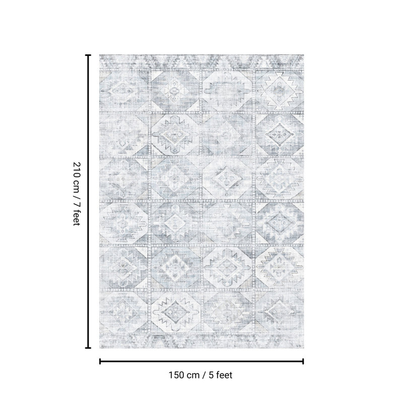 Silver Washable Rug 5'x7', Non-slip For Living Areas 5'x7' Area Rug, And To Fading In Sunlight