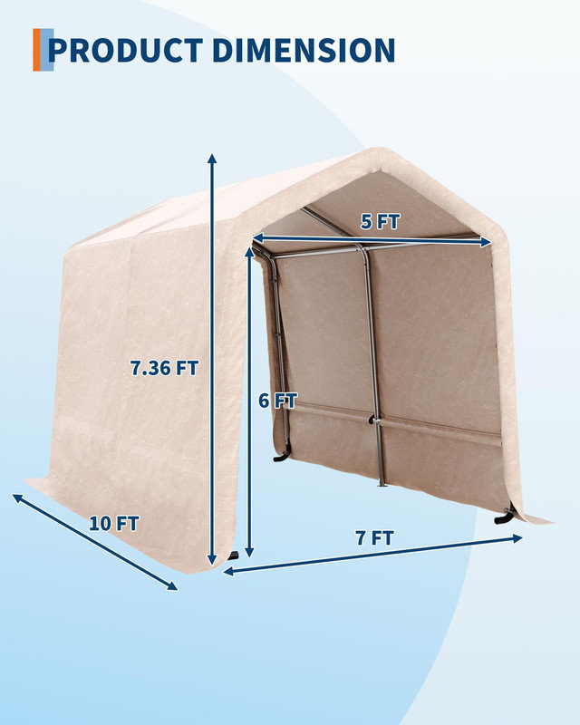 Heavy Duty Motorcycle Shed, Waterproof UV-Resistant Bike Tent, Ventilated Spacious 7x10FT Outdoor Storage Shelter, Beige