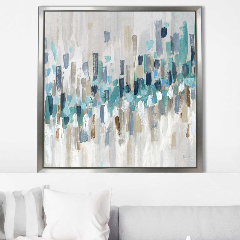 Staccato Blue II par Katrina Craven - Peinture, H 21,5 po x l 21,5 po x P 2 po, Cadre flottant argent