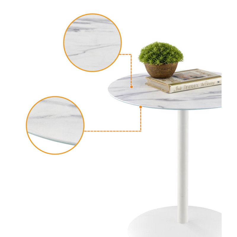 Table de bout Circa l 17,5 po avec plateau texturé en marbre blanc, Marbre blanc, Blanc