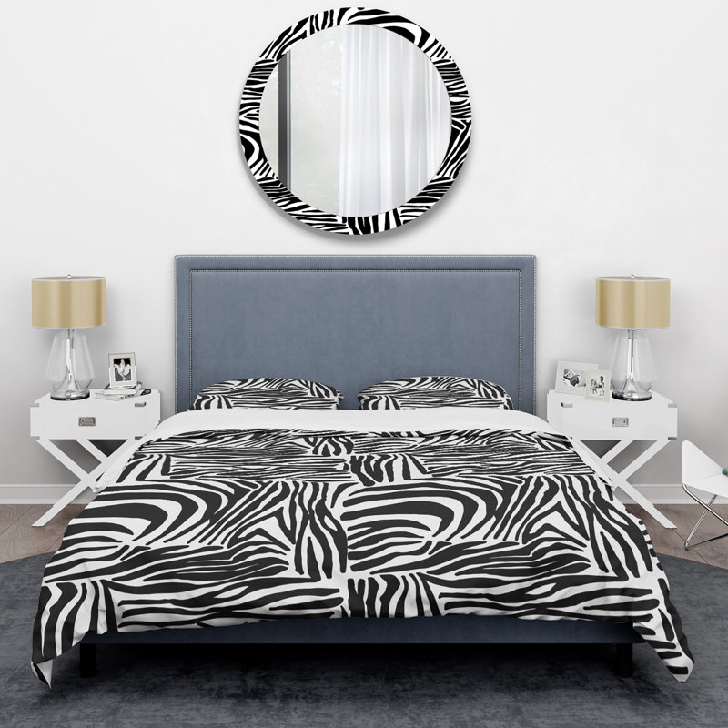 Zebra Skin Print Pattern Polyester Animal Print Duvet Cover, King Duvet Cover + 2 King Shams