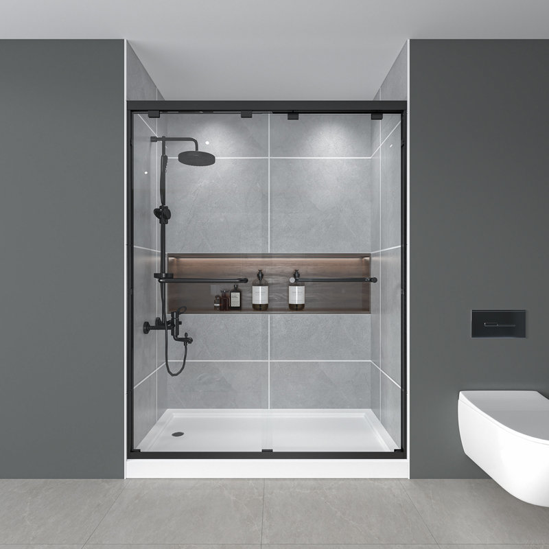 Porte de douche coulissante double l 56 à 60 po x H 72 po, verre trempé ANSI / SGCC de 1/4 po (6 mm), empreinte digitale, conception résistante