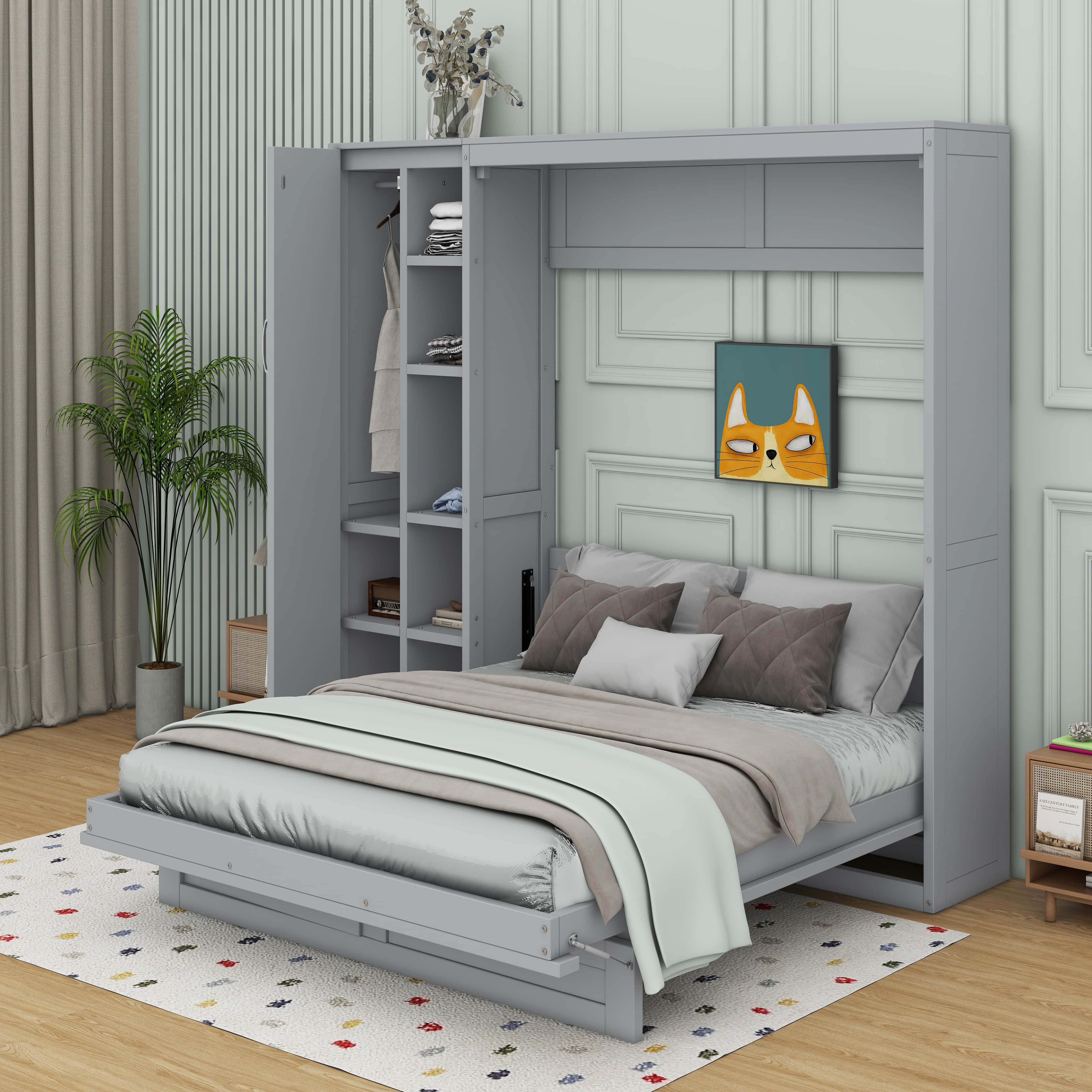 Red Barrel Studio® Murphy Bed With Wardrobe And LED Lights | Wayfair