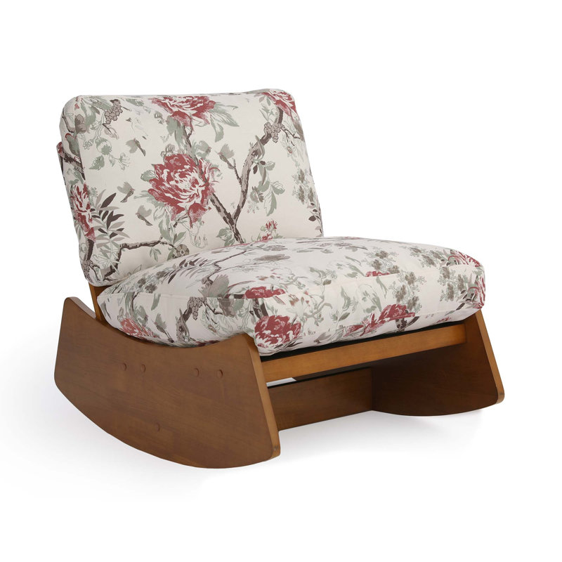 Chaise berçante rembourrée en bois massif, Plants Floral