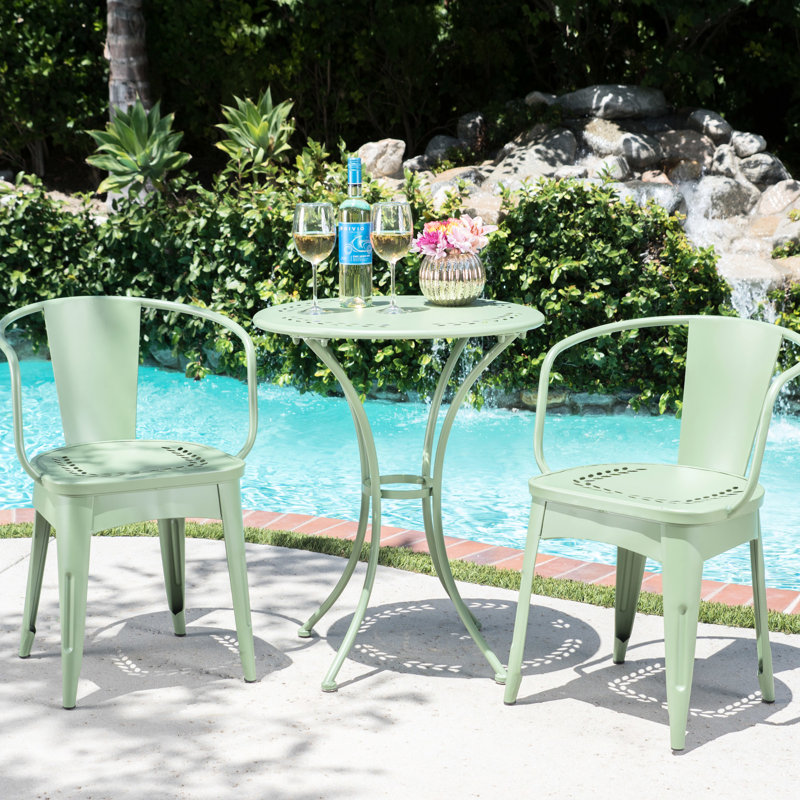Iron 3 Pc Bistro , Outdoor Use, Water-, 23.94"X23.94"X29.5", 34.07Lb, Kd Metal For Living, Water ,, Green