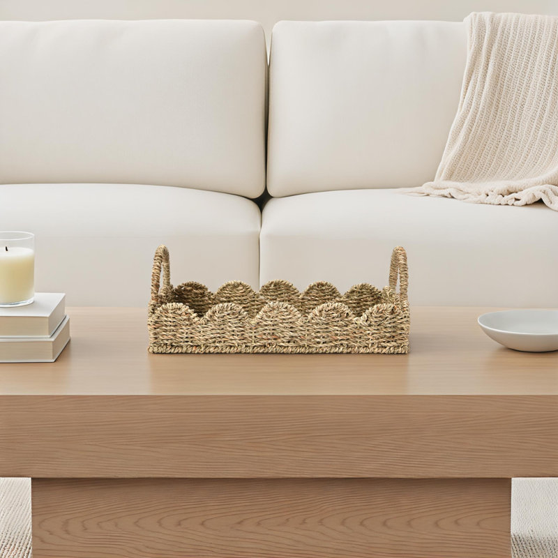 Fraga Handwoven Coffee Table Tray with Scalloped Edge, Natural