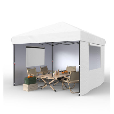 Auvent 10 x 10 avec 3 parois latérales, installation facile par une personne, hauteur réglable, portatif avec sac à roulettes et piquets
