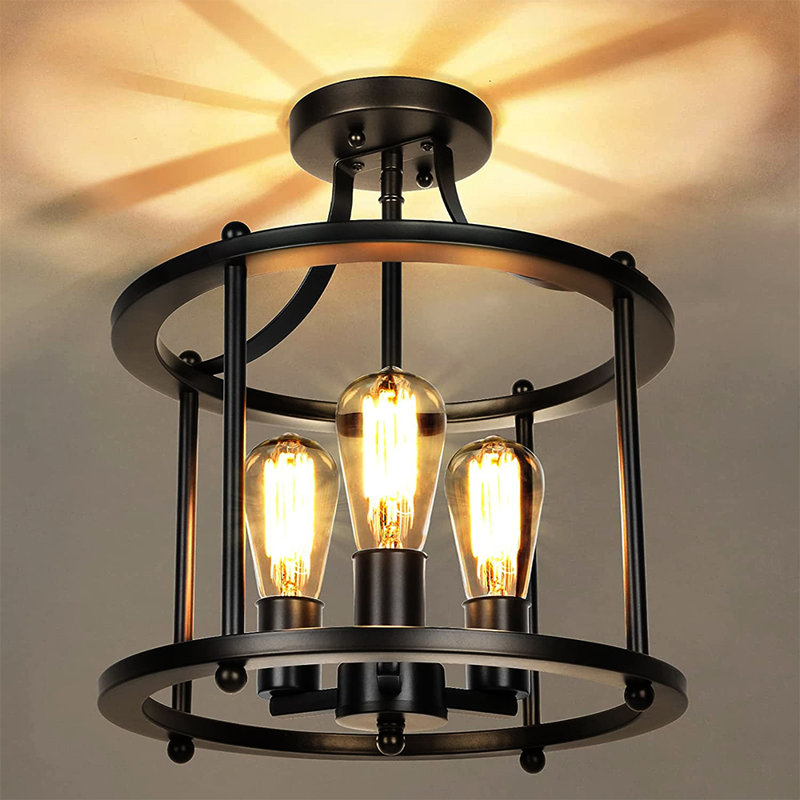 Plafonnier 3 lumières, lustre semi-encastré industriel