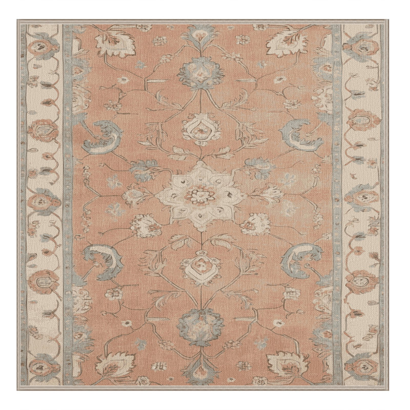 Tapis beige lavable à la machine Afyon, Carré 5 pi