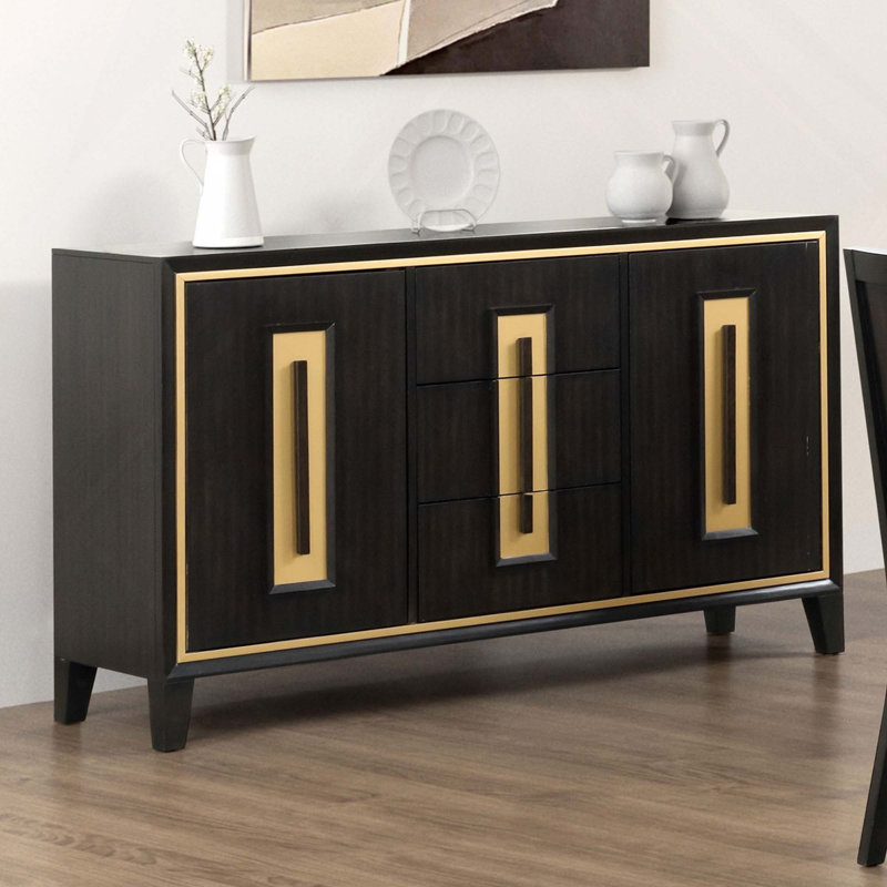 Buffet 1 pièce avec 3 tiroirs et poignée en bois Espresso
