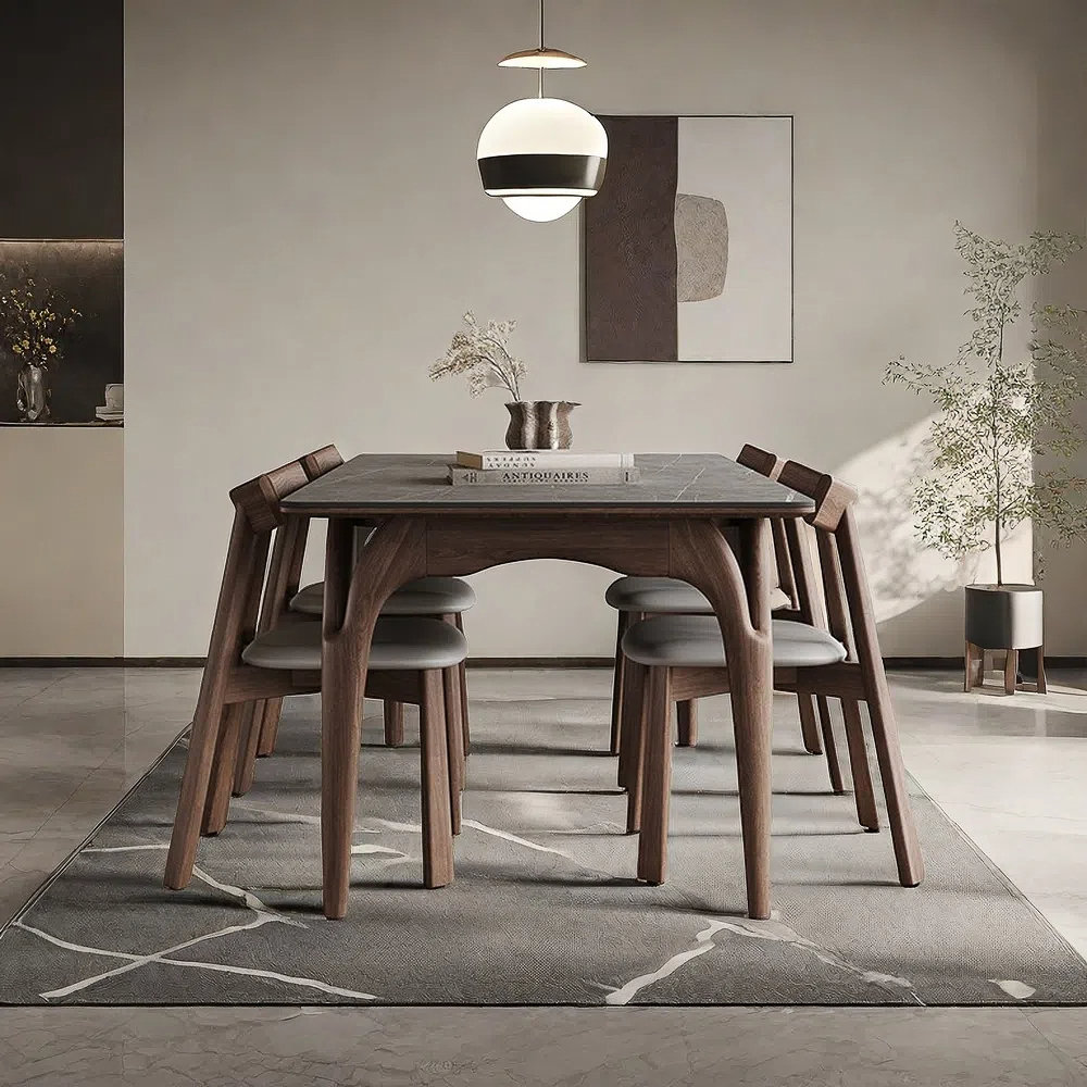Sleek Surface Designs Rectangular rock plate dining table and chair set ...