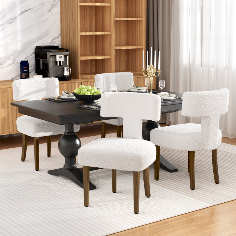 Modern Boucle Dining Chairs Side Chairs (Set of 4), Beige