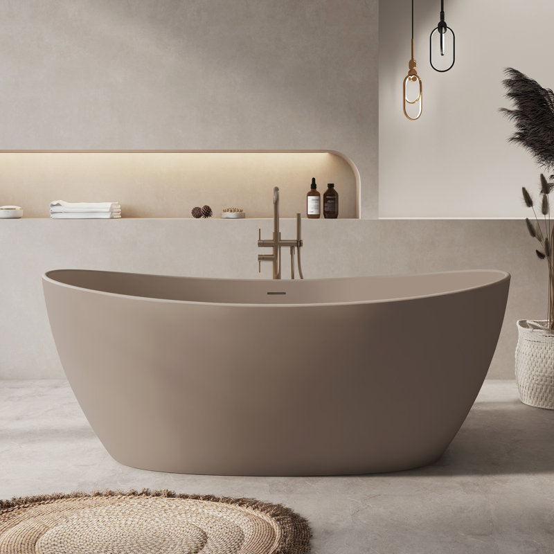 Fslefay 65'' Freestanding Bathtub Solid Surface Deep Soaking Tubs, Taupe