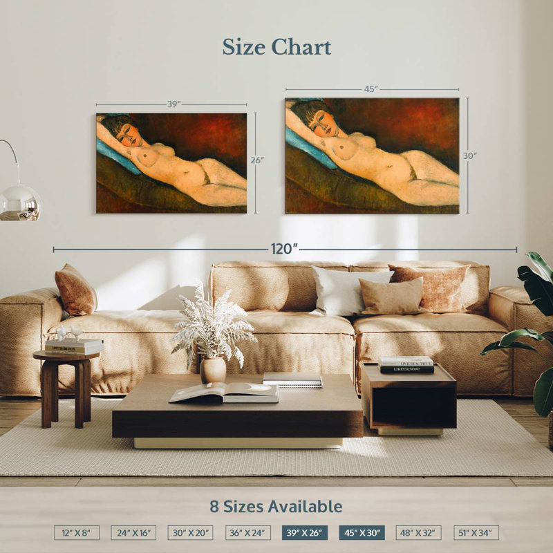 Reclining Nude With Blue Cushion, 26" H x 39" W