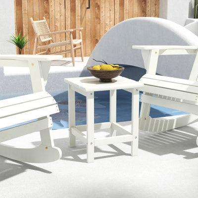 Table de patio blanche - Extrémité latérale carrée de 15 po pour piscine, porche, balcon. To Elements, solide, capacité de 110 lb, structure robuste et fiable, capacité,