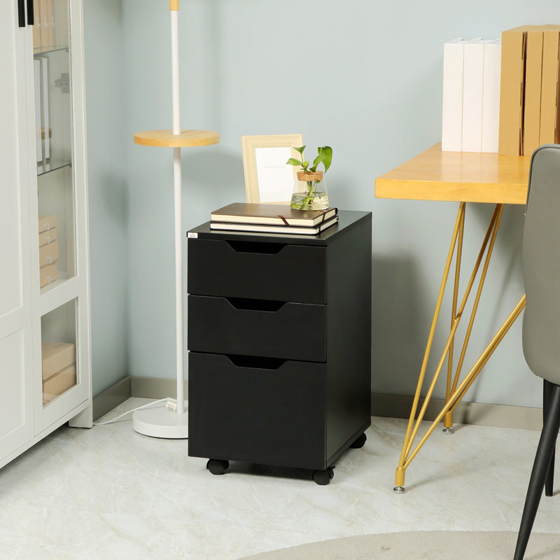 3 Drawer Mobile File Cabinet, Rolling Printer Stand, Vertical Filing Cabinet, Matte Black