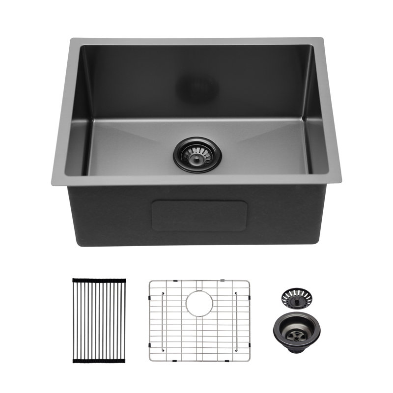 Évier de cuisine noir 23 po 23 po x 23 po x 18 po x 9 po en acier inoxydable avec profondeur de 9 po