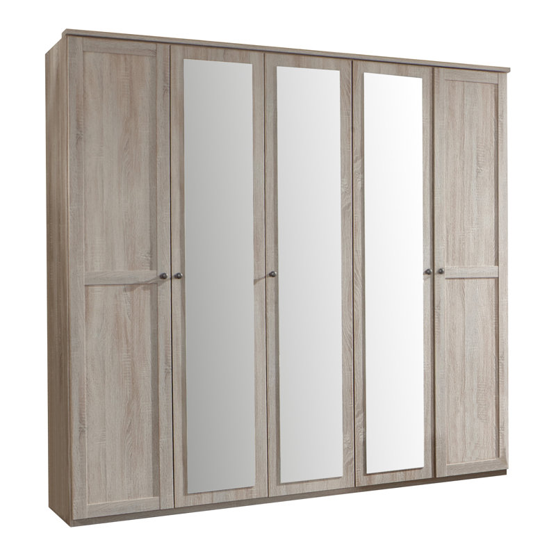 Pimm 6 Door Manufactured Wood Wardrobe, Oak, 210" H x 225" W x 58" D