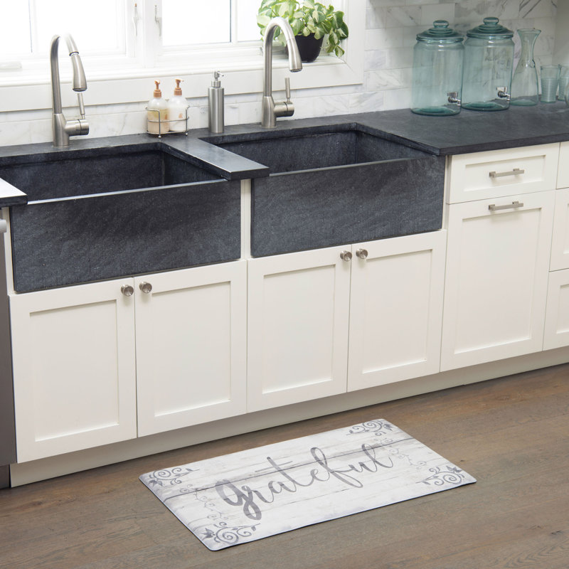 Grateful Floral Grey Polyvinyl Anti-Fatigue Kitchen Mat