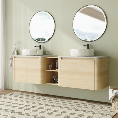 72'' Wall-Mounted Double Bathroom Vanity with Engineered Stone Top and Soft-Close Doors