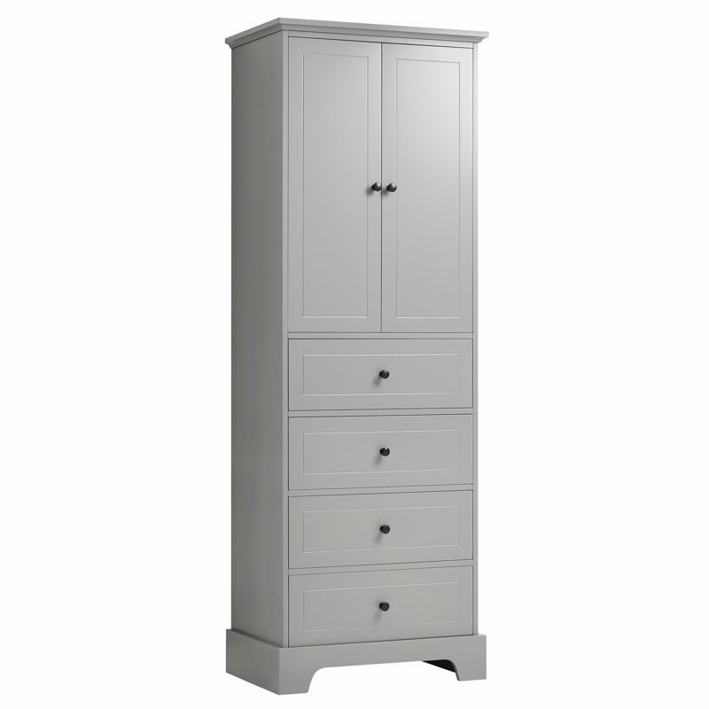 Armoire de rangement avec 2 portes et 4 tiroirs, Gris