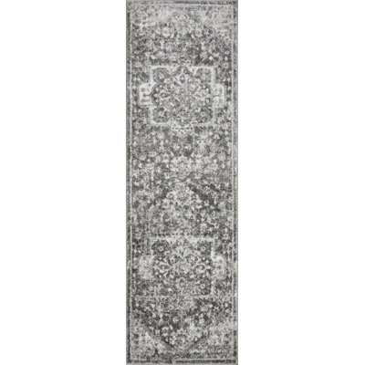 Tapis floral gris en polypropylène tissé à la main Ragheb