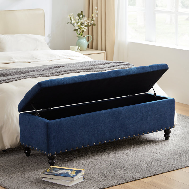 Banc de rangement rembourré Ashtin, Bleu marine