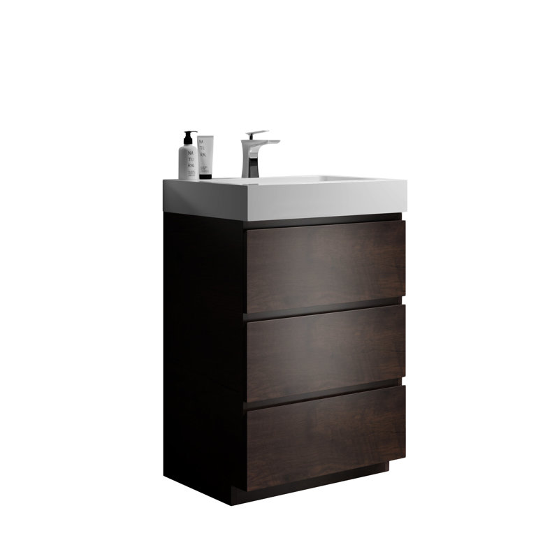 Meuble-lavabo de salle de bain en noyer 24 po avec tiroir et armoire de rangement Alice, Noyer, Noir