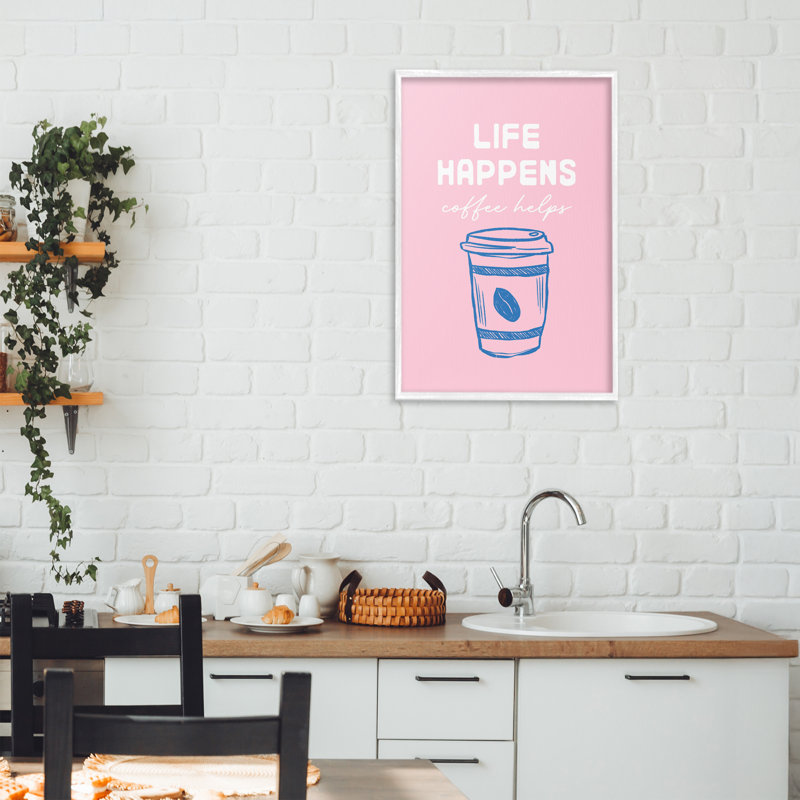 «Coffee Helps Life Happen on Pink», estampe numérique, conception de JJ Design House LLC, H 24 po x l 16 po