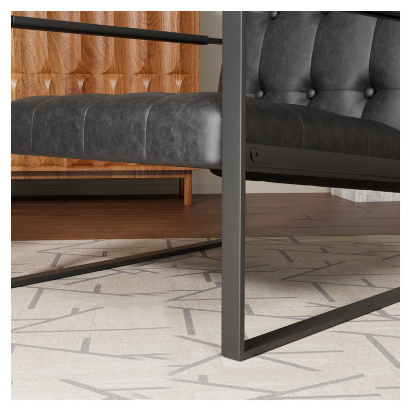Chaise d'appoint moderne rembourrée noire - Fauteuil d'appoint confortable avec structure en métal robuste