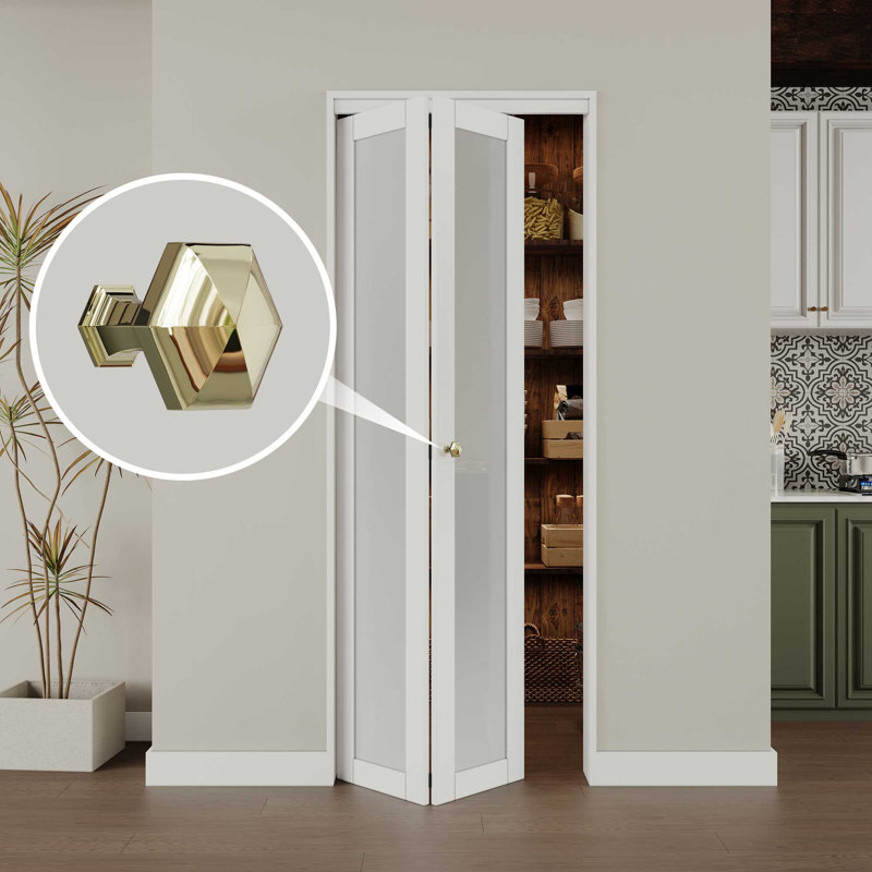 30" x 80" White Frosted Glass Solid Core MDF Bi-Fold Door