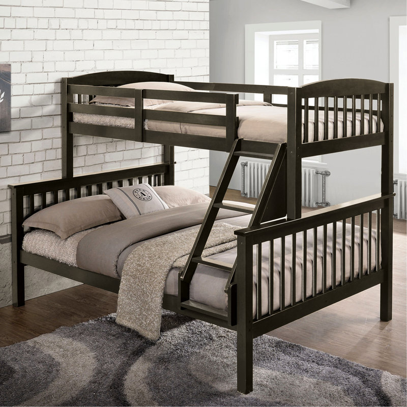 Lit double simple en bois massif avec style transitionnel, finition grise, lattes et angle, l 60 po x P 81 po H 68 po pour la chambre à coucher