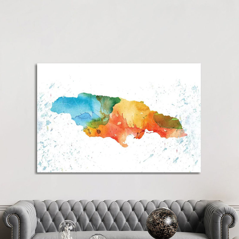" Jamaica Colourful Map ", 40'' H x 60'' W x 1.5'' D, No Matte, Wrapped Canvas