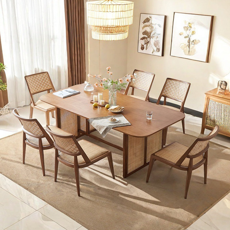 Rattan solid wood dining table set, 7
