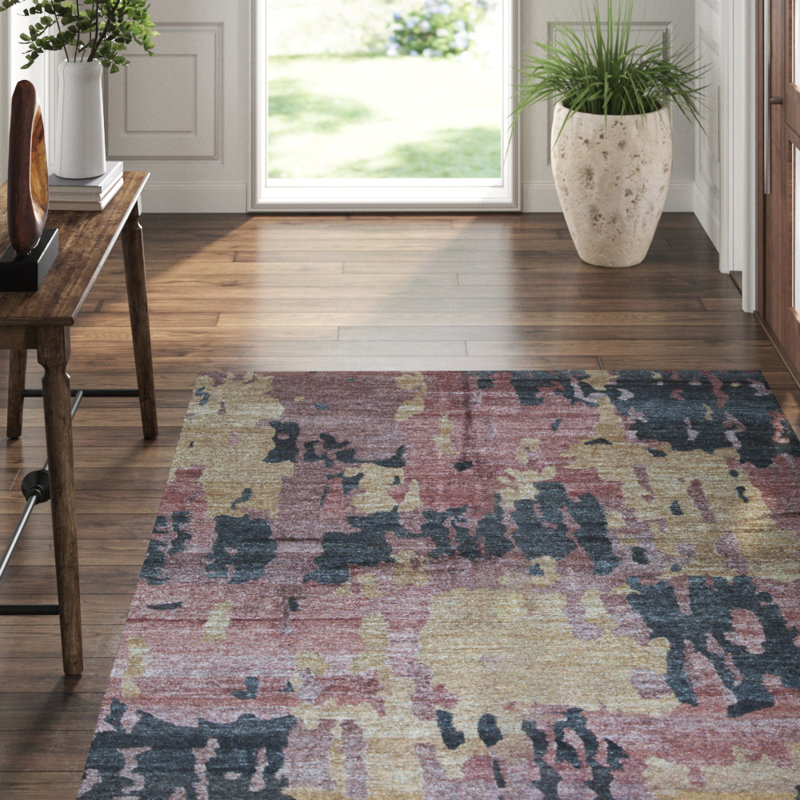 Tapis noir et rouille de haute qualité noué à la main